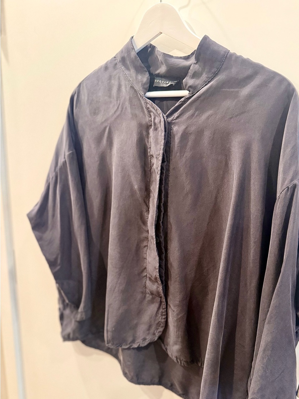 Aequemente Silk Mandarin-Collar Blouse in Off Black
